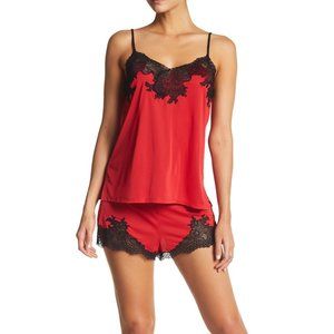 Natori Silky Red Lace Pajama Set Cami Shorts